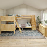 QUANTUM XL NP : Quad Corner Bunk Full XL + Twin XL High Corner Bunk with Angled Ladder and Stairs on Right, Natural, Panel