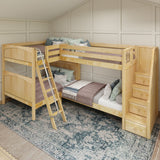 QUANTUM XL NP : Quad Corner Bunk Full XL + Twin XL High Corner Bunk with Angled Ladder and Stairs on Right, Natural, Panel