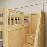 QUANTUM XL NS : Quad Corner Bunk Full XL + Twin XL High Corner Bunk with Angled Ladder and Stairs on Right, Slat, Natural