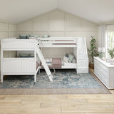 QUANTUM XL WP : Quad Corner Bunk Full XL + Twin XL High Corner Bunk with Angled Ladder and Stairs on Right, White, Panel