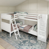QUANTUM XL WP : Quad Corner Bunk Full XL + Twin XL High Corner Bunk with Angled Ladder and Stairs on Right, White, Panel