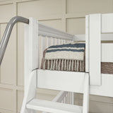 QUANTUM XL WS : Quad Corner Bunk Full XL + Twin XL High Corner Bunk with Angled Ladder and Stairs on Right, Slat, White