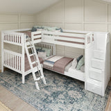 QUANTUM XL WS : Quad Corner Bunk Full XL + Twin XL High Corner Bunk with Angled Ladder and Stairs on Right, Slat, White