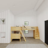 TERTIARY NP : Corner Loft Bunk Twin Medium Corner Loft Bunk Bed with Ladder + Stairs - R, Panel, Natural