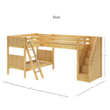 TERTIARY NP : Corner Loft Bunk Twin Medium Corner Loft Bunk Bed with Ladder + Stairs - R, Panel, Natural