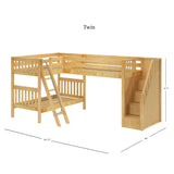 TERTIARY NS : Corner Loft Bunk Twin Medium Corner Loft Bunk Bed with Ladder + Stairs - R, Slat, Natural