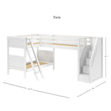 TERTIARY WP : Corner Loft Bunk Twin Medium Corner Loft Bunk Bed with Ladder + Stairs - R, Panel, White