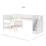 TERTIARY WS : Corner Loft Bunk Twin Medium Corner Loft Bunk Bed with Ladder + Stairs - R, Slat, White