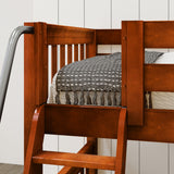 TERTIARY XL CS : Corner Loft Bunk Twin XL Medium Corner Loft Bunk Bed with Angled Ladder and Stairs on Right, Slat, Chestnut