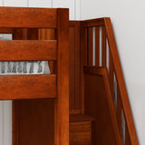 TERTIARY XL CS : Corner Loft Bunk Twin XL Medium Corner Loft Bunk Bed with Angled Ladder and Stairs on Right, Slat, Chestnut