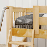 TERTIARY XL NS : Corner Loft Bunk Twin XL Medium Corner Loft Bunk Bed with Angled Ladder and Stairs on Right, Slat, Natural