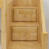 TERTIARY XL NS : Corner Loft Bunk Twin XL Medium Corner Loft Bunk Bed with Angled Ladder and Stairs on Right, Slat, Natural