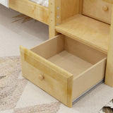 TERTIARY XL NS : Corner Loft Bunk Twin XL Medium Corner Loft Bunk Bed with Angled Ladder and Stairs on Right, Slat, Natural