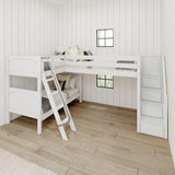 TERTIARY XL WP : Corner Loft Bunk Twin XL Medium Corner Loft Bunk Bed with Angled Ladder and Stairs on Right, Panel, Natural