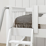 TERTIARY XL WS : Corner Loft Bunk Twin XL Medium Corner Loft Bunk Bed with Angled Ladder and Stairs on Right, Slat, White