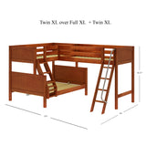 TRINITY XL CP : Corner Loft Bunk Medium Twin XL over Full XL Corner Loft Bunk Bed, Chestnut