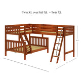 TRINITY XL CS : Corner Loft Bunk Medium Twin XL over Full XL Corner Loft Bunk Bed, Chestnut