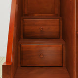 TRIUNITY XL CP : Corner Loft Bunk Twin XL over Full XL + Twin XL Medium Corner Loft Bunk with Angled Ladder and Stairs on Left, Panel, Chestnut