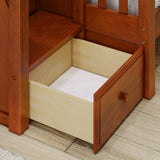 TRIUNITY XL CS : Corner Loft Bunk Twin XL over Full XL + Twin XL Medium Corner Loft Bunk with Angled Ladder and Stairs on Left, Slat, Chestnut
