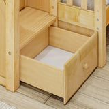 TRIUNITY XL NP : Corner Loft Bunk Twin XL over Full XL + Twin XL Medium Corner Loft Bunk with Angled Ladder and Stairs on Left, Panel, Natural