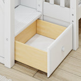 TRIUNITY XL WP : Corner Loft Bunk Twin XL over Full XL + Twin XL Medium Corner Loft Bunk with Angled Ladder and Stairs on Left, Panel, White