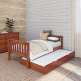 1000 TR CS : Starter Bed Twin Basic Bed with Trundle - Low, Slat, Chestnut