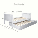 1000 TR WP : Starter Bed Twin Basic Bed with Trundle - Low, Panel, White