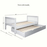 1000 TR WS : Starter Bed Twin Basic Bed with Trundle - Low, Slat, White
