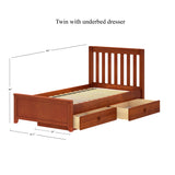 1160 UU CS : Kids Beds Twin Traditional Bed with Underbed Dresser, Slat, Chestnut