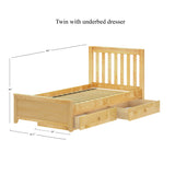 1160 UU NS : Kids Beds Twin Traditional Bed with Underbed Dresser, Slat, Natural