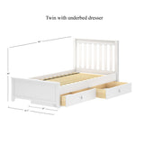 1160 UU WS : Kids Beds Twin Traditional Bed with Underbed Dresser, Slat, White