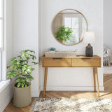 2000409000-007 : Console Table Mid Century Modern Console Table with Pulldown and Black Handles (46in / 1170mm), Pecan
