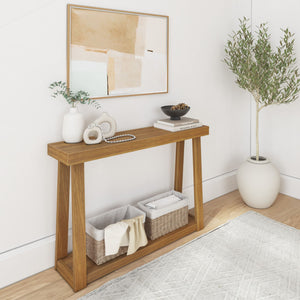 230143-007 : Console Table Classic Console Table with Shelf - 46 inches, Pecan