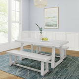 235110-192 : Dining Classic Solid Wood Dining Table Set with 2 Benches, White Wirebrush