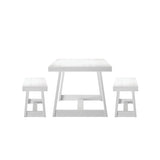 235110-192 : Dining Set Classic Solid Wood Dining Table Set with 2 Benches, White Wirebrush