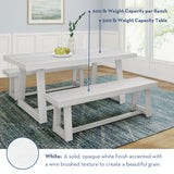 235110-192 : Dining Classic Solid Wood Dining Table Set with 2 Benches, White Wirebrush