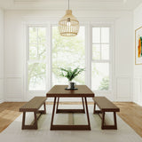 235110-198 : Dining Set Classic Solid Wood Dining Table Set with 2 Benches, Walnut Wirebrush