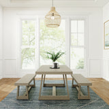 235110-199 : Dining Set Classic Solid Wood Dining Table Set with 2 Benches, Seashell Wirebrush
