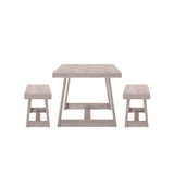 235110-199 : Dining Set Classic Solid Wood Dining Table Set with 2 Benches, Seashell Wirebrush