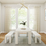 235210-192 : Dining Set Modern Solid Wood Dining Table Set with 2 Benches, White Wirebrush