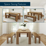 235210-197 : Dining Set Modern Solid Wood Dining Table Set with 2 Benches, Pecan Wirebrush
