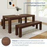 235210-198 : Dining Set Modern Solid Wood Dining Table Set with 2 Benches, Walnut Wirebrush
