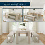 235210-199 : Dining Set Modern Solid Wood Dining Table Set with 2 Benches, Seashell Wirebrush