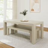 235210-199 : Dining Set Modern Solid Wood Dining Table Set with 2 Benches, Seashell Wirebrush