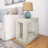 2700524000-153 : Side Table Modern Rectangular Side Table with Shelf (24in x 15in / 630mm x 375mm), White Sand Wirebrush