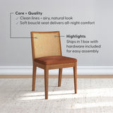 3000360600-607 : Dining Chair Elio Rattan Back Dining Chair, Pecan Frame, Terracotta bouclée (WN2022A-10) Fabric