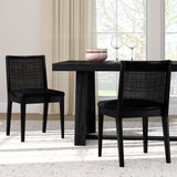 3000360600-610 : Dining Chair Elio Rattan Back Dining Chair, Black Frame, Black bouclée (WN2022A-24) Fabric