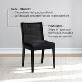 3000360600-610 : Dining Chair Elio Rattan Back Dining Chair, Black Frame, Black bouclée (WN2022A-24) Fabric