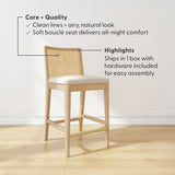 3000360700-605 : Counter Chair Elio Rattan Back Counter Stool, Blonde Frame, Ivory bouclée (WN2022A-2) Fabric