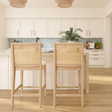3000360700-605 : Counter Chair Elio Rattan Back Counter Stool, Blonde Frame, Ivory bouclée (WN2022A-2) Fabric